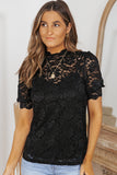 Lace Scalloped Short Puff Sleeve Top • More Colors