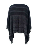 Striped Boat Neck Poncho with Fringe  • More Colors