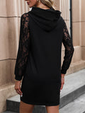 Lace Trim Long Sleeve Hooded Tunic/Dress