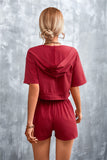 Half Zip Cropped Hooded T-Shirt and Shorts Set • More Colors