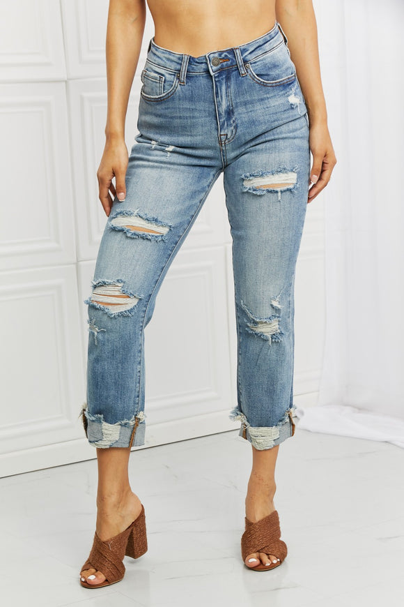 RISEN Leilani Distressed Straight Leg Jeans