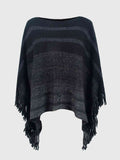 Striped Boat Neck Poncho with Fringe  • More Colors