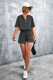Half Zip Cropped Hooded T-Shirt and Shorts Set • More Colors