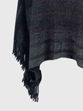 Striped Boat Neck Poncho with Fringe  • More Colors