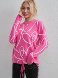 Heart Pattern Drawstring Hem Sweater • More Colors