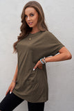 Short Sleeve Round Neck Tee Shirt with Pockets