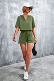 Half Zip Cropped Hooded T-Shirt and Shorts Set • More Colors