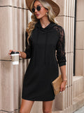 Lace Trim Long Sleeve Hooded Tunic/Dress