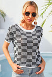 Checkered Short Sleeve Knit Top • More Colors
