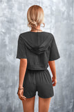 Half Zip Cropped Hooded T-Shirt and Shorts Set • More Colors