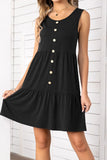 Decorative Button Scoop Neck Sleeveless Tiered Dress • More Colors