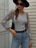 Lace Sleeve Round Neck Ribbed Top • More Colors