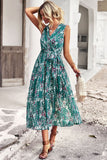 Floral Belted Surplice Sleeveless Tiered Dress • More Colors