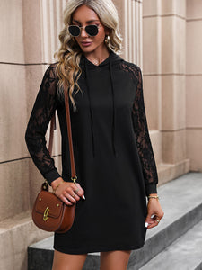 Lace Trim Long Sleeve Hooded Tunic/Dress