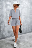 Half Zip Cropped Hooded T-Shirt and Shorts Set • More Colors
