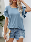 Pom-Pom Trim Flutter Sleeve Round Neck Tee • More Colors