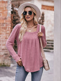 Pleated Detail Curved Hem Long Sleeve Top • More Colors