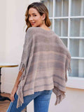 Striped Boat Neck Poncho with Fringe  • More Colors