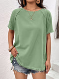 Round Neck Raglan Sleeve Fringe Detail Top • More Colors