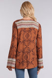 Boho Print Top with Bell Sleeves