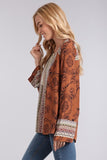 Boho Print Top with Bell Sleeves