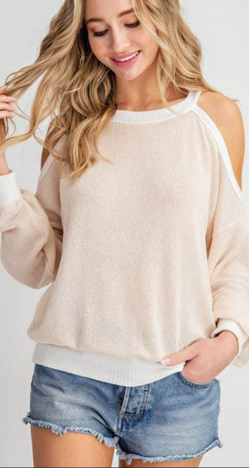 Serenity Cold Shoulder Top - Oatmeal