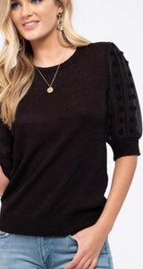 Gisele Pom Sleeve Top - Black