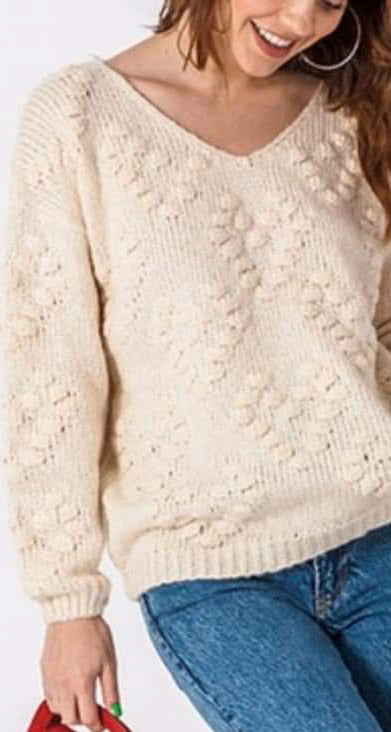 Oh My Heart Pom Sweater - Cream