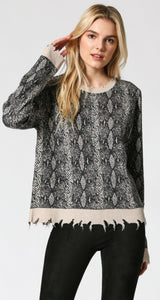 Snake Print Distressed Pullover Sweater