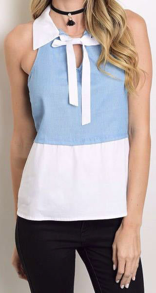 Tie Neck Denim Top