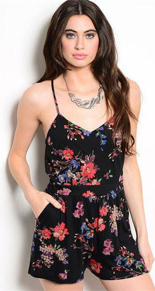 Lace Back Floral Romper