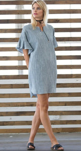 Ruffle Sleeve Cotton Dress