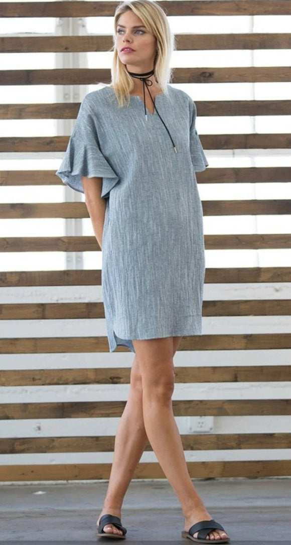 Ruffle Sleeve Cotton Dress