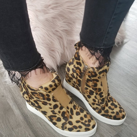 Zoey Wedge Sneakers - Leopard