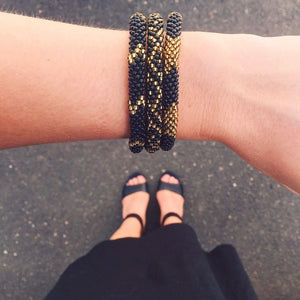 Black & Gold Glass Bead Bracelet