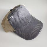 C.C High Pony/Messy Bun Ball Cap - Distressed Gray