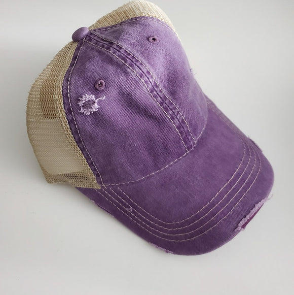 C.C High Pony/Messy Bun Ball Cap - Distressed Violet