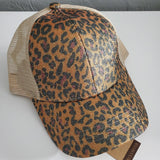 C.C High Pony/Messy Bun Ball Cap - Brown Leopard Glitter