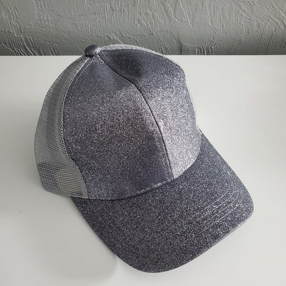 C.C High Pony/Messy Bun Ball Cap - Gray Glitter