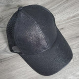 C.C High Pony/Messy Bun Ball Cap - Black Glitter