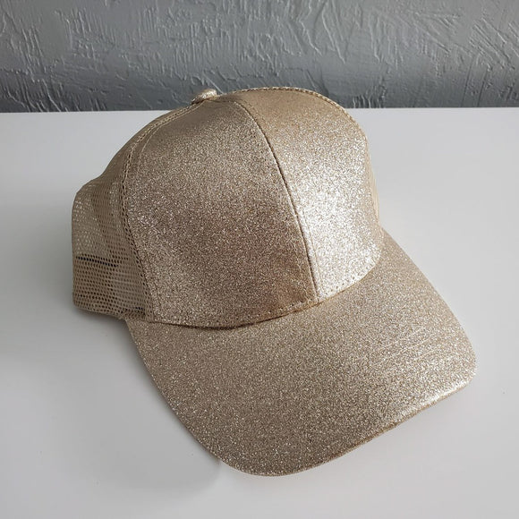 C.C High Pony/Messy Bun Ball Cap - Gold Glitter