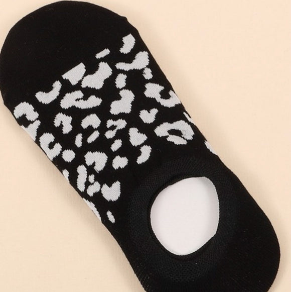 Leopard No-Show Socks - Black
