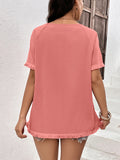 Round Neck Raglan Sleeve Fringe Detail Top • More Colors