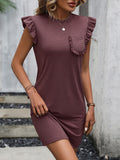 Round Neck Butterfly Sleeve Dress with Pocket • More Colors