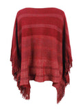 Striped Boat Neck Poncho with Fringe  • More Colors