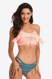 Two-Tone Fringe Trim Tied Bikini Set • More Colors