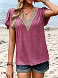 Contrast V-Neck Petal Sleeve Top • More Colors