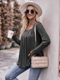 Pleated Detail Curved Hem Long Sleeve Top • More Colors