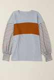 Striped Round Neck Lantern Sleeve Sweatshirt • More Colors