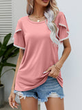 Pom-Pom Trim Flutter Sleeve Round Neck Tee • More Colors